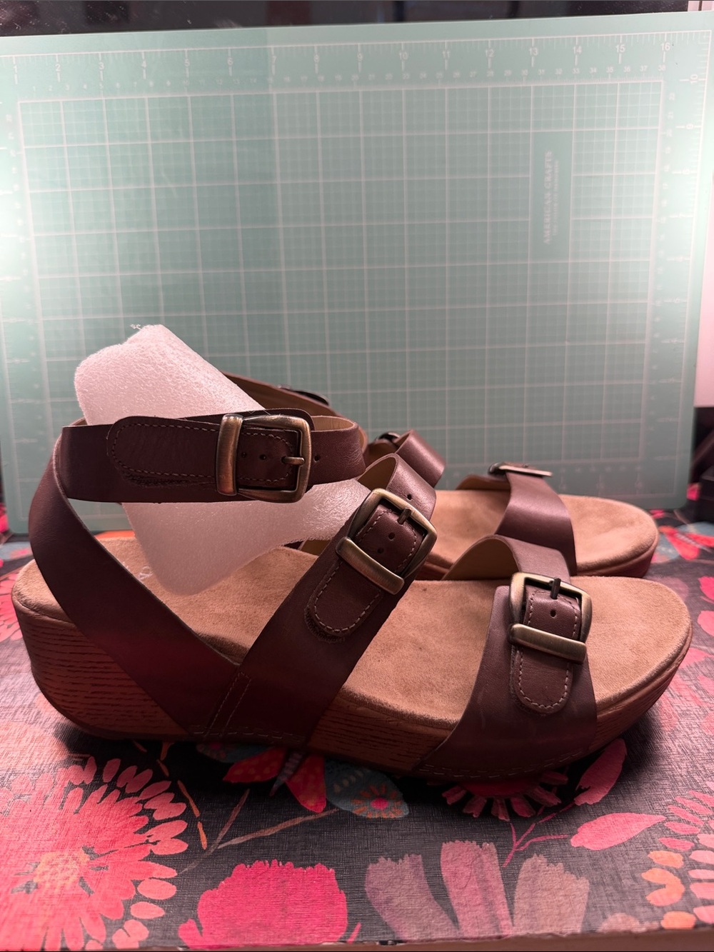 Dansko Brown Leather Buckle Wedge Sandals size 41